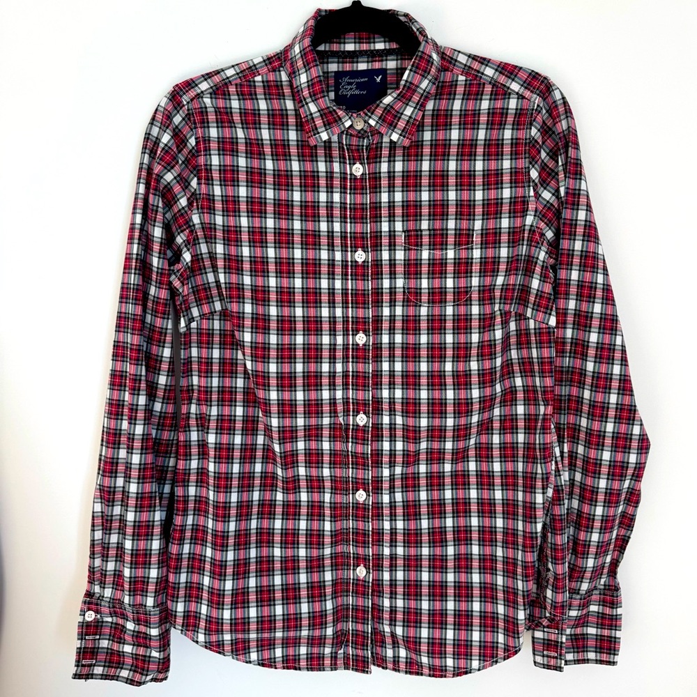AMERICAN EAGLE button down shirt - Red and black tartan plaid SIZE 10